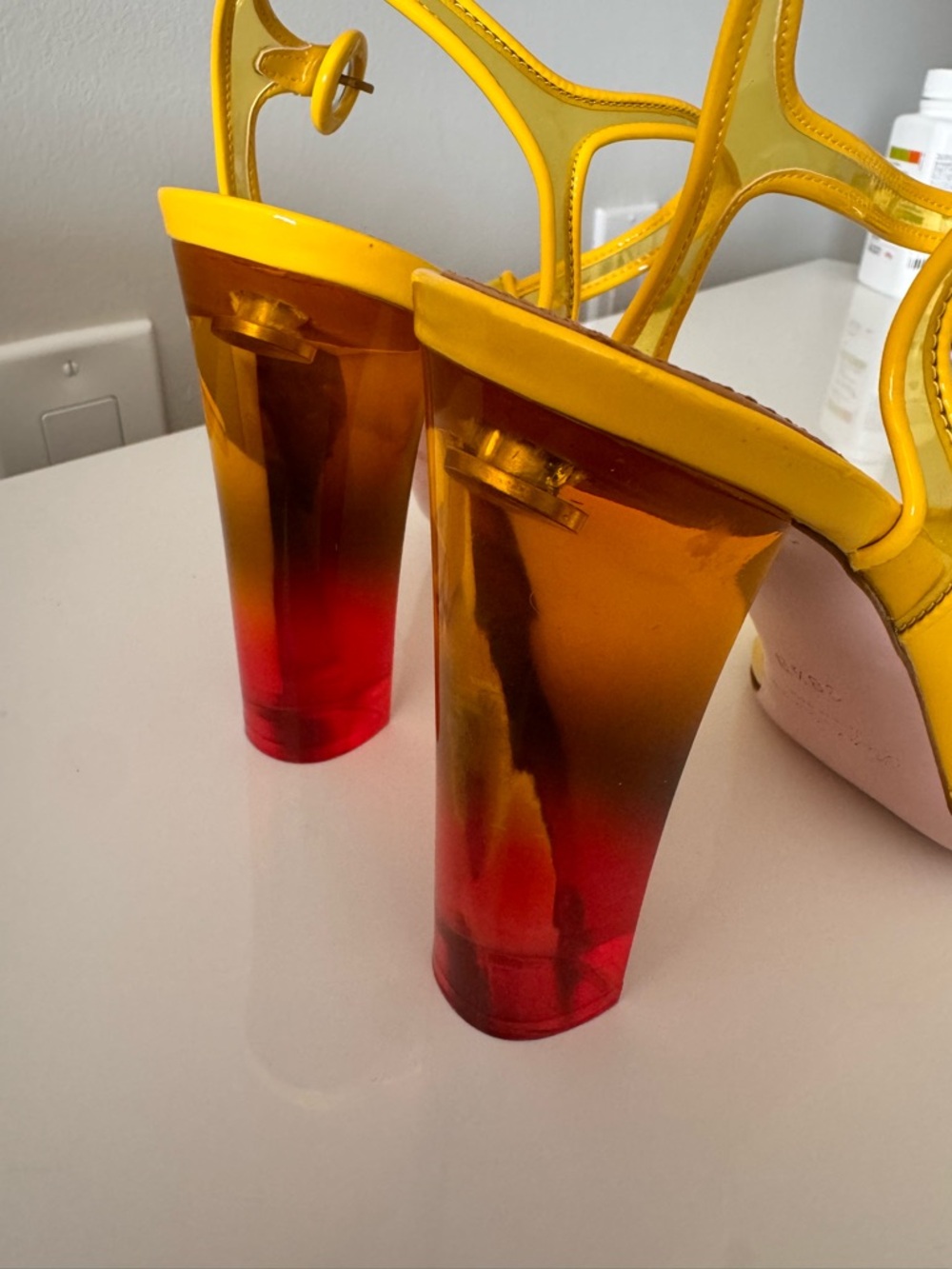 Ralph Lauren Yellow Strappy Sandals with Ombré Block Heel - Picture 2 of 4